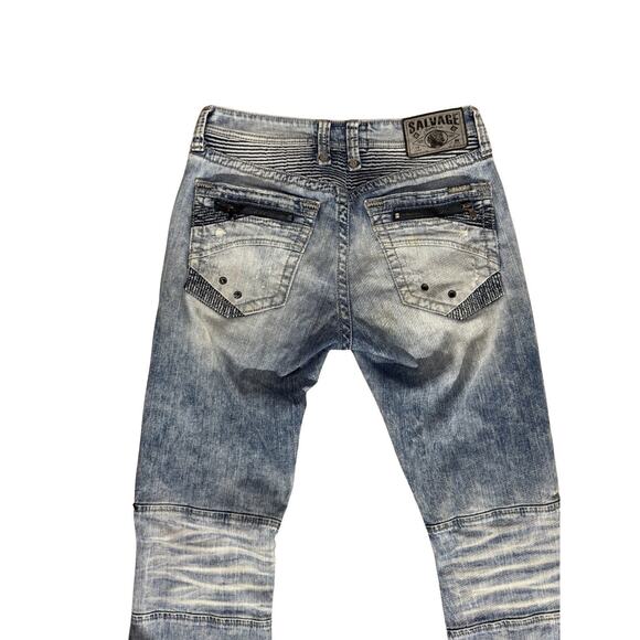 Salvage Supply Co Havoc Straight Slim Fit Distressed Jeans 30R Moto Buckle - Picture 6 of 8
